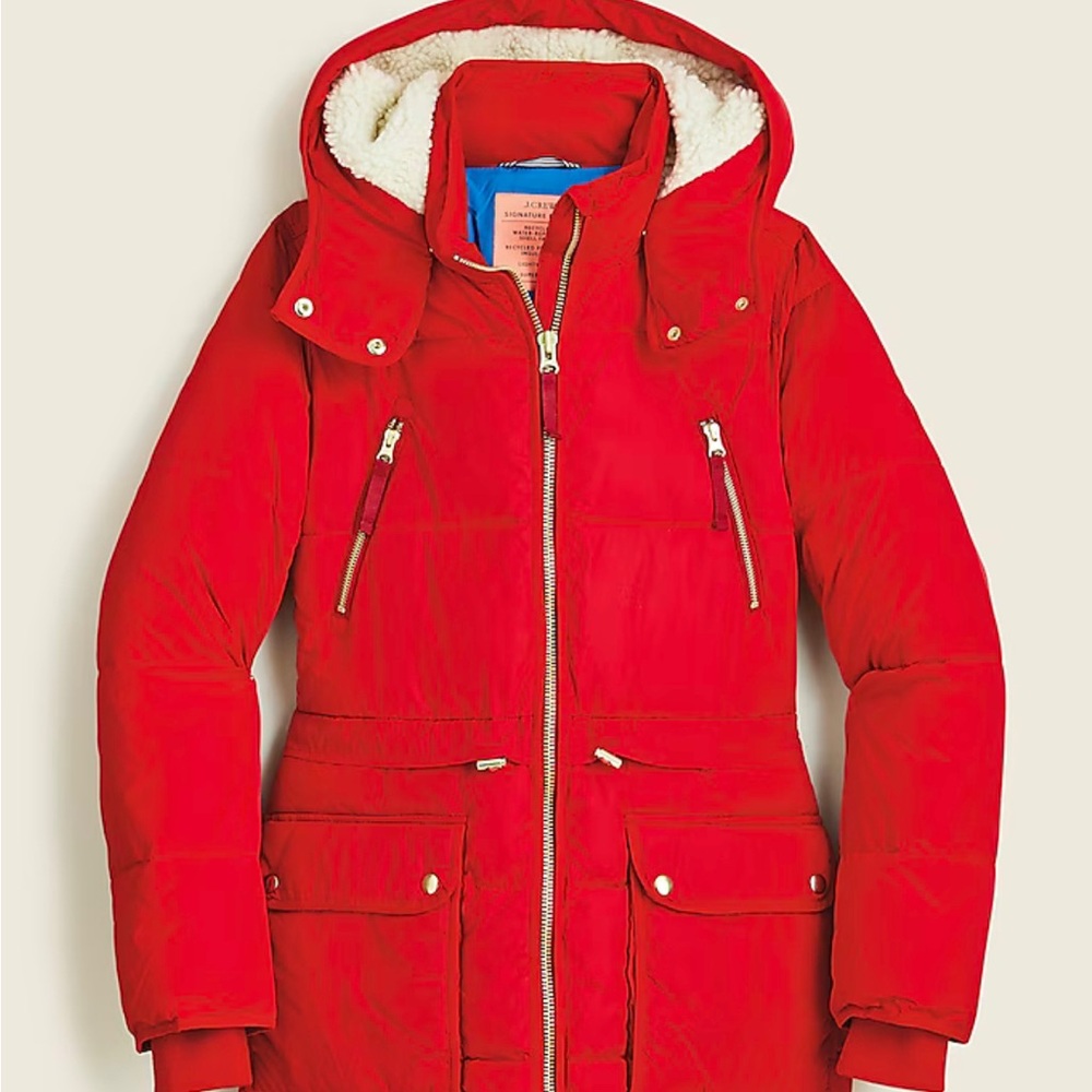 J. Crew Petite Chateau Puffer with Primaloft®. Size XXS, Red with gold hardware
